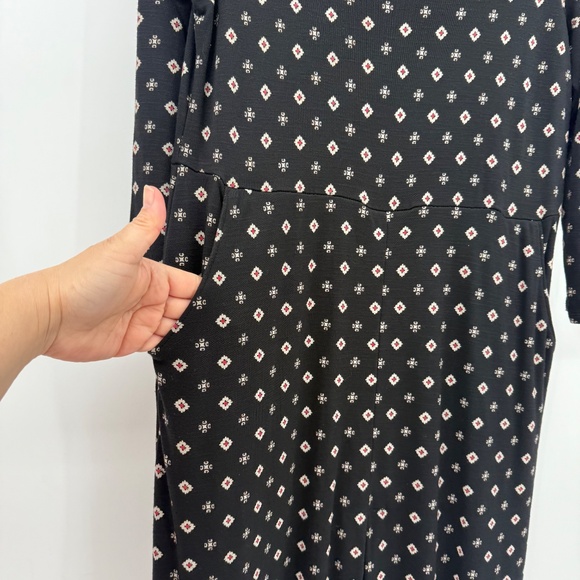 J Jill Dress Women Small Black 3/4 Sleeve Pockets Aztec Geometric Knit Stretch - Picture 3 of 11